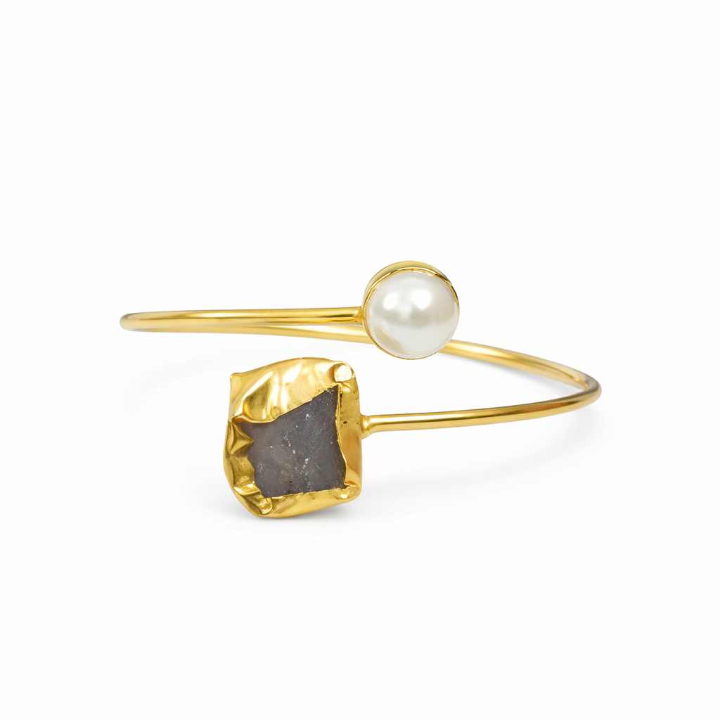 Seraphina Pearl and Rough Stone Cuff Bracelet