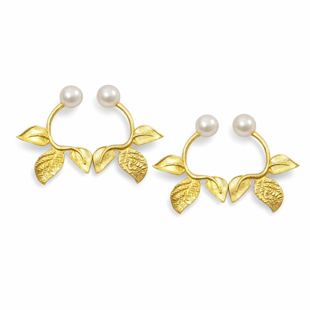 Aurelia Pearl Leaf Stud Earrings